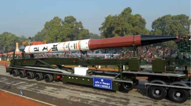 India today test-fired its nuclear-capable strategic missile Agni-IV with a strike range of about 4000 km from a test range off Odisha coast.